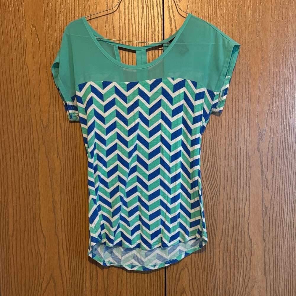 Rue21 Teal and Blue Chevron Blouse